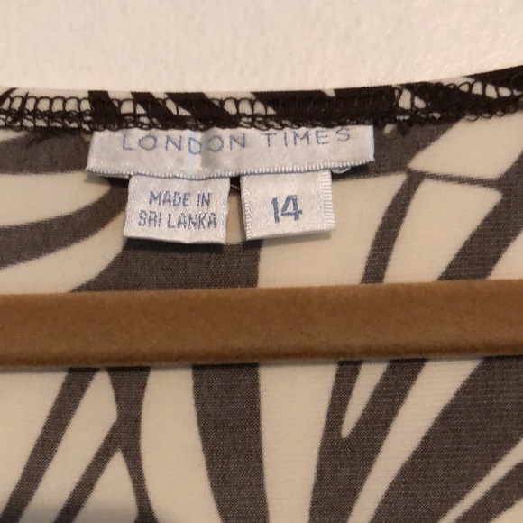 London Times Sleeveless Brown Print Dress Size 14 - Picture 3 of 5